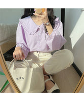 Cute Colors Stylish Peter Pan Collar Blouse Shirts